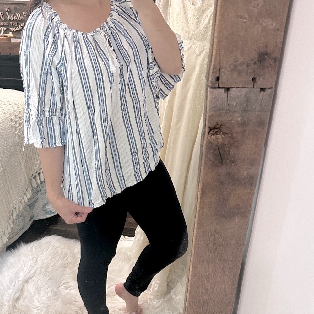 Lapogee Striped Blue and White Women's Top size 2X